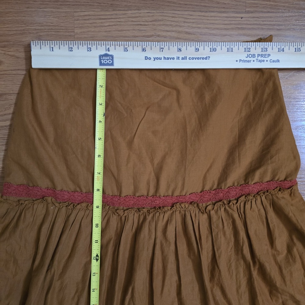 LUCCA Brown Cotton Tiered Midi Skirt Embroidered Paisley Crochet‎ Lace Small - Picture 8 of 11